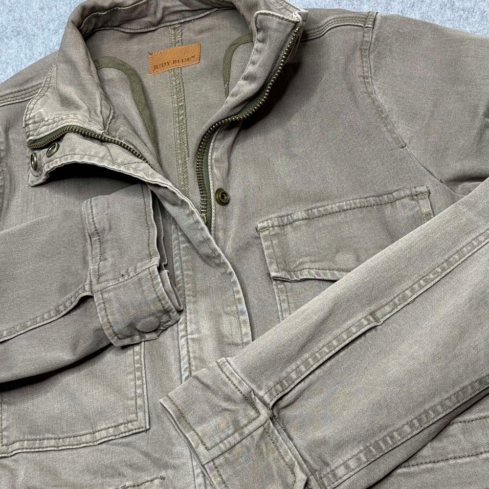 Judy Blue Olive Utility Cargo Jacket Full Zip‎ Women's Size Small Outdoor